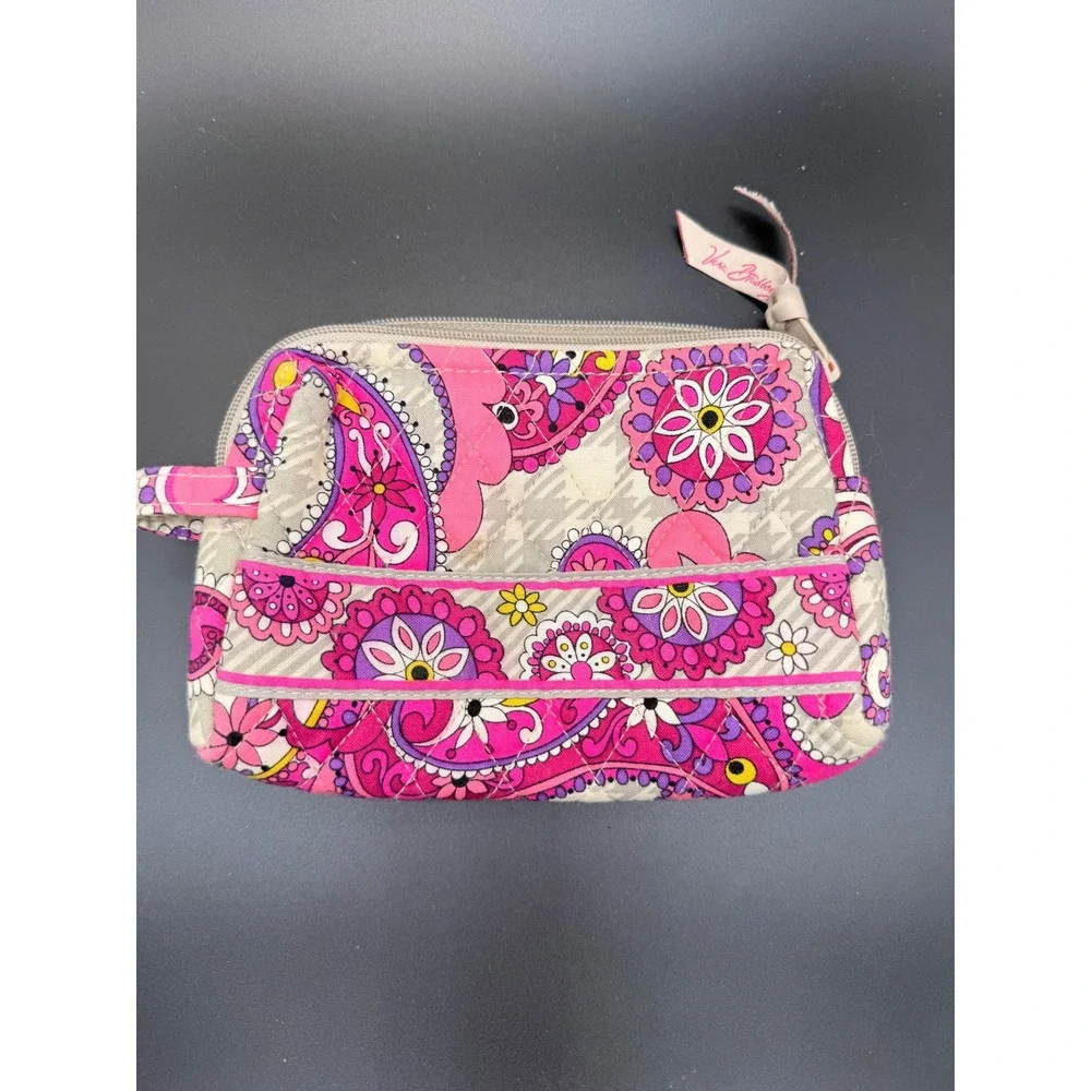 Vera Bradley Cosmetic Bag Womens Small Pink Paisley Monogram C Quilted Pouch